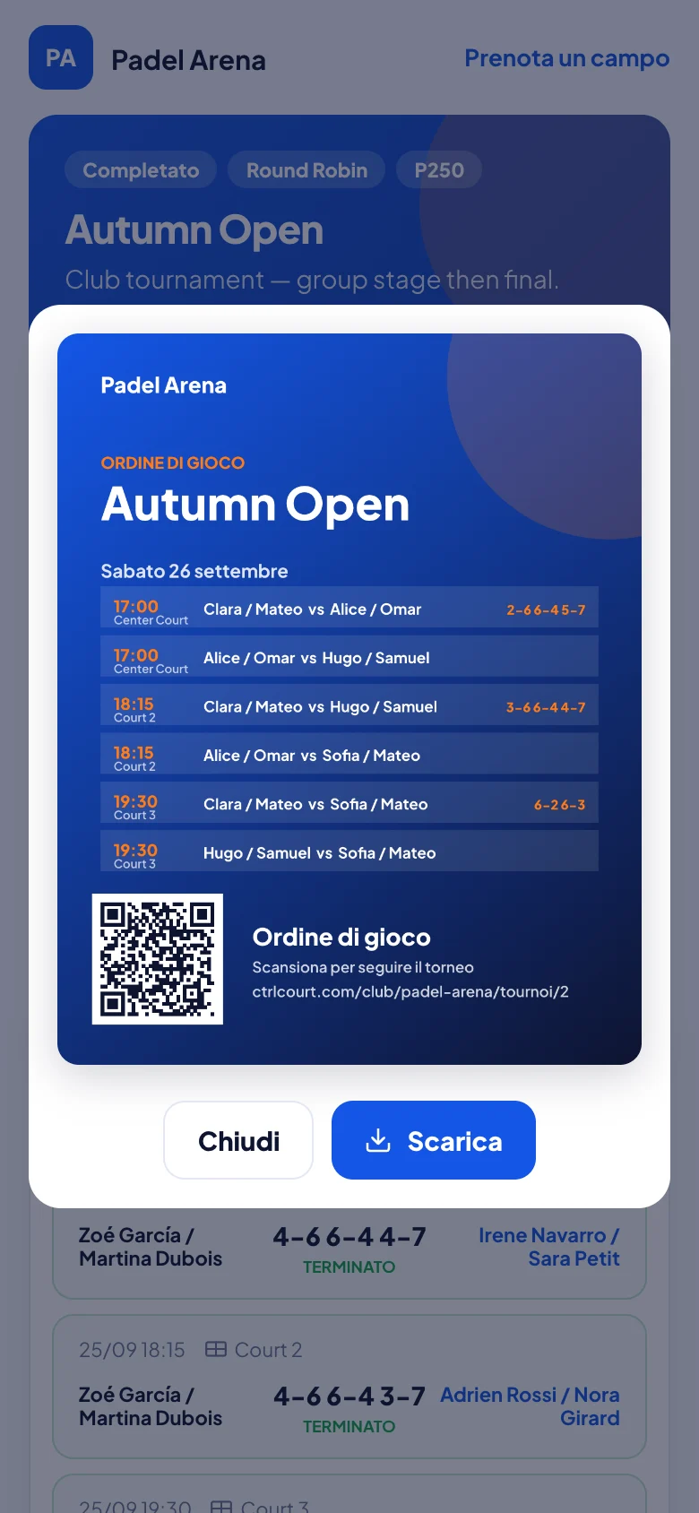 Locandina del torneo di padel per Instagram